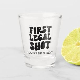 First Legal Shot Retro Black Custom 21st Birthday Glass