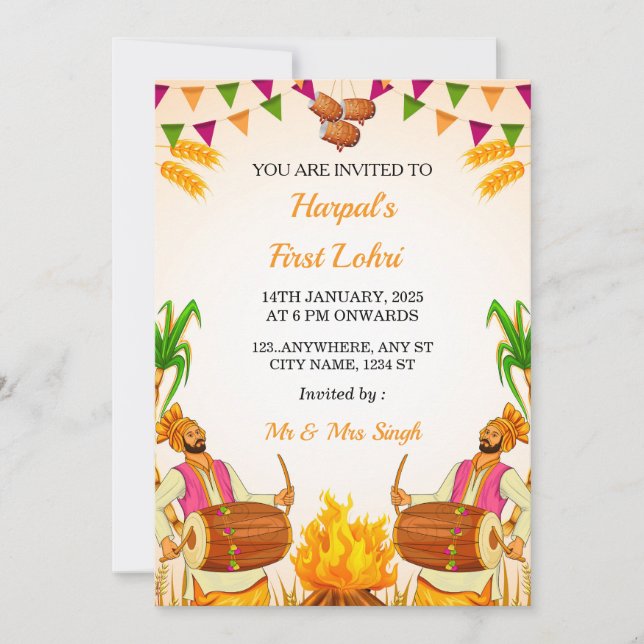 First Lohri Invitation Card, Lohri Party Card (Front)
