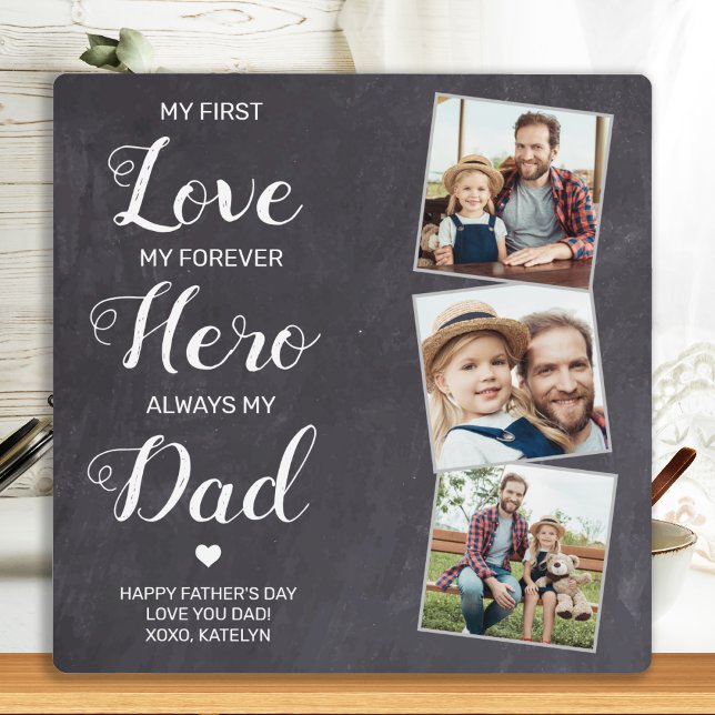 First Love Forever Hero Personalised 3 Photo Dad Plaque (Creator Uploaded)