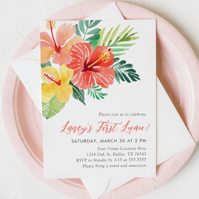 First Luau Tropical Hibiscus 1st Birthday Invitation (Creator Uploaded)
