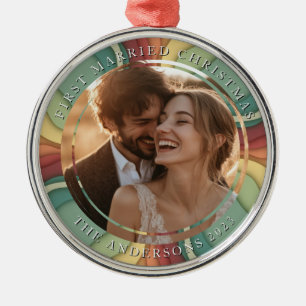 First Married Christmas Colourful Custom Photo Metal Tree Decoration