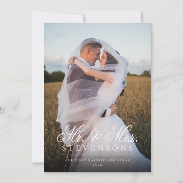 First Married Christmas Mr. and Mrs. Full Photo  Holiday Card (Front)
