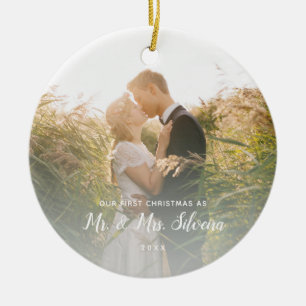 First Married Christmas Mr Mrs Double Sided Photo  Ceramic Tree Decoration