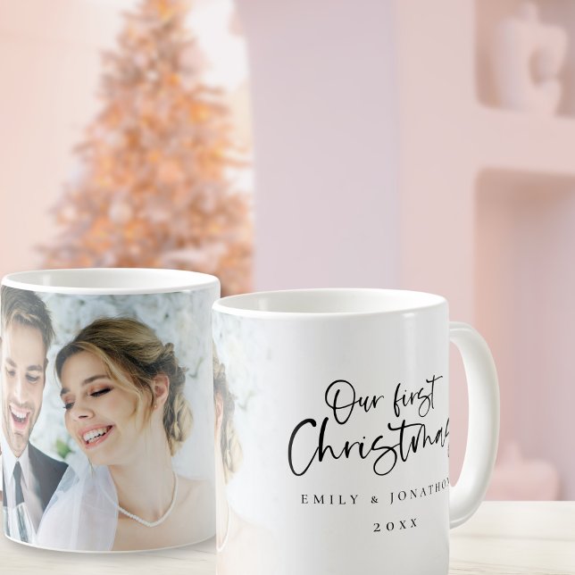 First Married Christmas Names Year Photo Coffee Mug (View of each side)