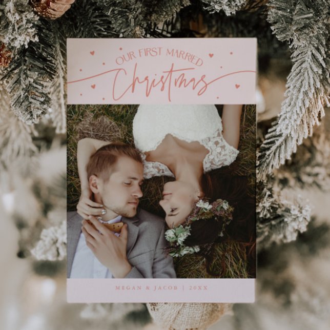 First Married Christmas Newlywed Photo Peach Holiday Card (Creator Uploaded)