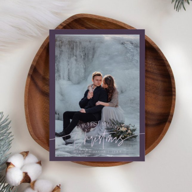 First Married Christmas Newlywed Photo Plum Holiday Card (Creator Uploaded)