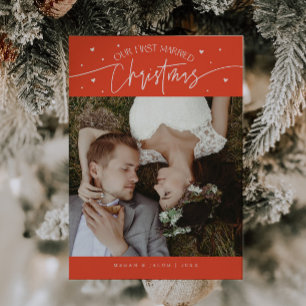 First Married Christmas Newlywed Photo Red Holiday Card