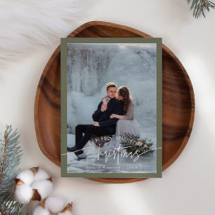 First Married Christmas Newlywed Photo Sage Green Holiday Card