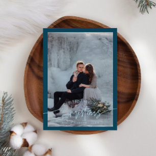 First Married Christmas Newlywed Photo Teal Holiday Card
