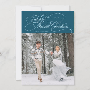 First Married Christmas Newlywed Photo Teal Holiday Card