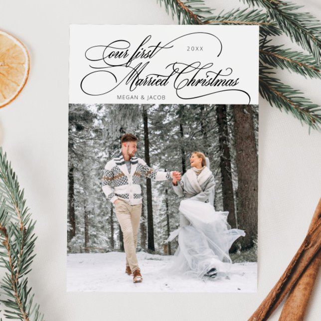 First Married Christmas Newlywed Photo White Holiday Card (Creator Uploaded)
