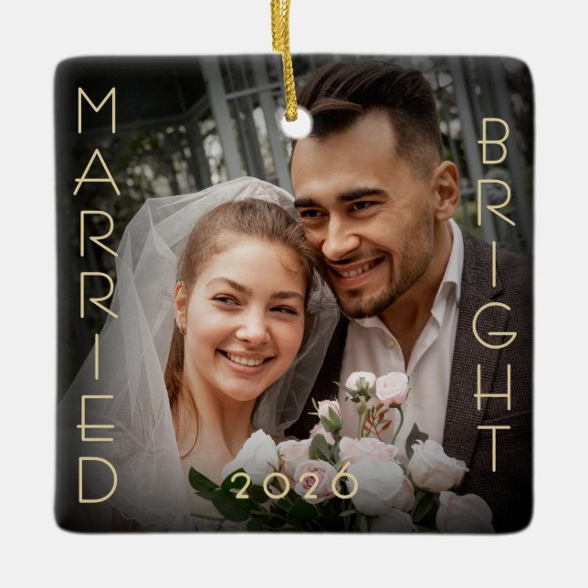 First Married Christmas Photo Keepsake  Ceramic Ornament (Front)