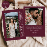 First Married Christmas Photo Newlyweds Burgundy Holiday Card<br><div class="desc">Celebrate a beautiful milestone with the Minimal First as Mr and Mrs Merry and Married Christmas Photo Newlyweds Burgundy Marriage announcement Holiday Card. Featuring a clean, elegant design that highlights your favourite photo, this card marks your first Christmas together as a married couple. Perfect for sharing holiday joy, love, and...</div>
