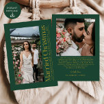 First Married Christmas Photo Newlyweds Green Gold Holiday Card<br><div class="desc">Celebrate a cherished milestone with the First Married Christmas Photo Newlyweds Green Gold Holiday Card. Featuring elegant green and gold accents that beautifully frame your favourite photo,  this design marks your first holiday season as a married couple. Perfect for sharing joy,  love,  and warm wishes with family and friends.</div>