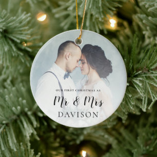First Married Christmas Photo Overlay Ceramic Tree Decoration