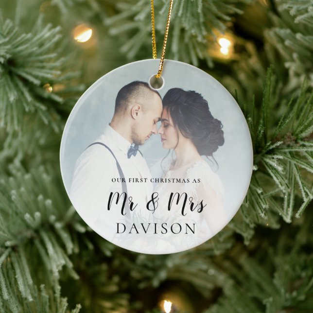 First Married Christmas Photo Overlay Ceramic Tree Decoration (Tree)