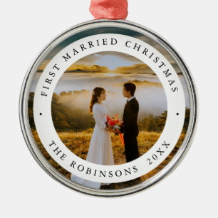 First Married Christmas with Custom Photo Metal Tree Decoration