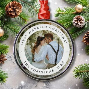 First Married Christmas with Custom Photo Metal Tree Decoration