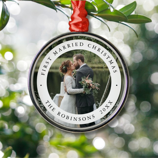 First Married Christmas with Custom Photo Metal Tree Decoration (Creator Uploaded)