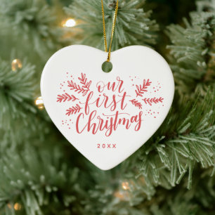 First Married Christmas with Photo Back Red Ceramic Tree Decoration