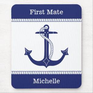 First Mate Anchor with Nautical Rope Add Name Mouse Pad