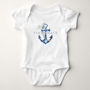 First Mate Baby Bodysuit   Nautical Watercolor Anc