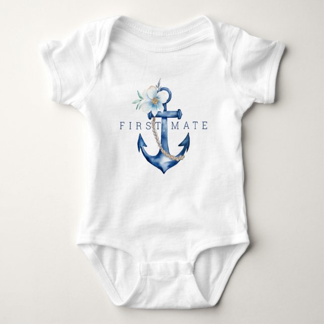 First Mate Baby Bodysuit | Nautical Watercolor Anc (Front)
