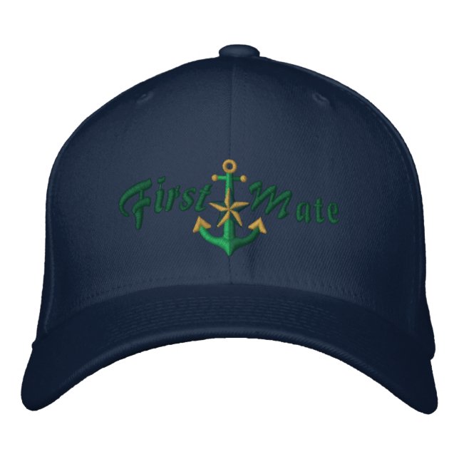 First Mate Nautical Star Anchor Green Embroidered Hat (Front)