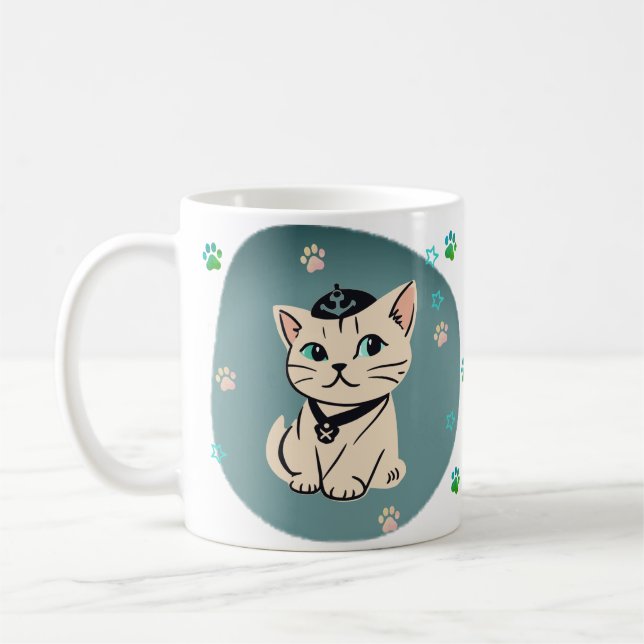 First Mate of Mischief Cat Lover Gift Coffee Mug (Left)