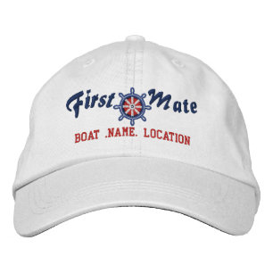 FIRST MATE Wheel Customisable Boat Name Your Name Embroidered Hat