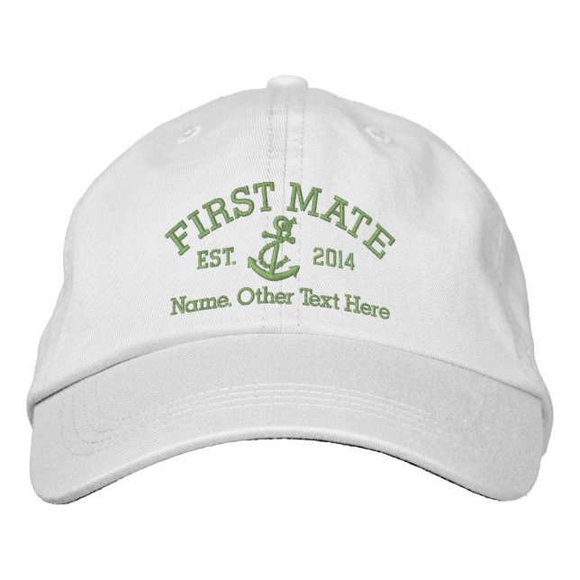 First Mate With Anchor Personalised Embroidered Hat (Front)