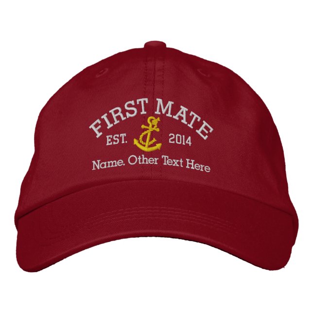 First Mate With Anchor Personalized Embroidered Hat (Front)