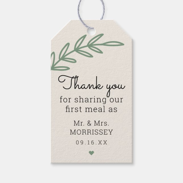 First Meal Greenery Wedding Favour Tag (Front)