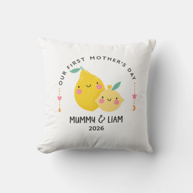 First Mother’s Day 2026 Cute Lemon Mom & Baby  Cushion (Front)