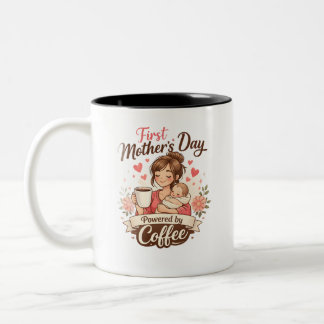 First Mother’s Day Fuelled by Coffee – New Mum Gif Two-Tone Coffee Mug