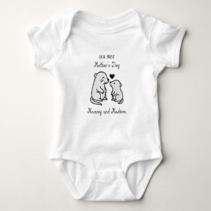 First Mother’s Day Otter Art – Cute Mum and Baby  Bodysuit
