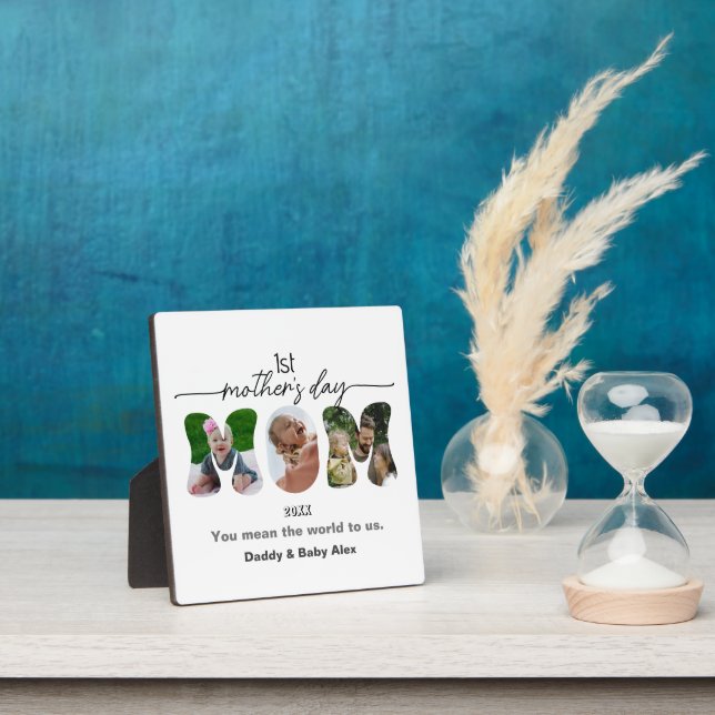 First Mother's Day 3 Photos Collage Mom cut out Plaque (Insitu)