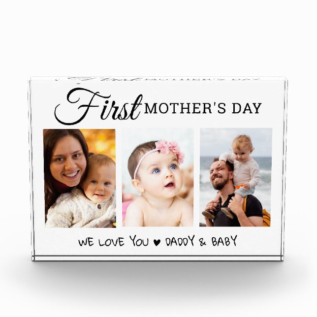 First Mother's Day 3 Picture Black And White Photo Block (Front)