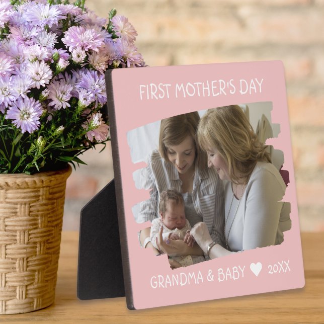 First Mothers Day As Grandma Grandkid Pink Photo   Plaque (First Mothers Day As Grandma Grandkid Pink Photo Plaque
)