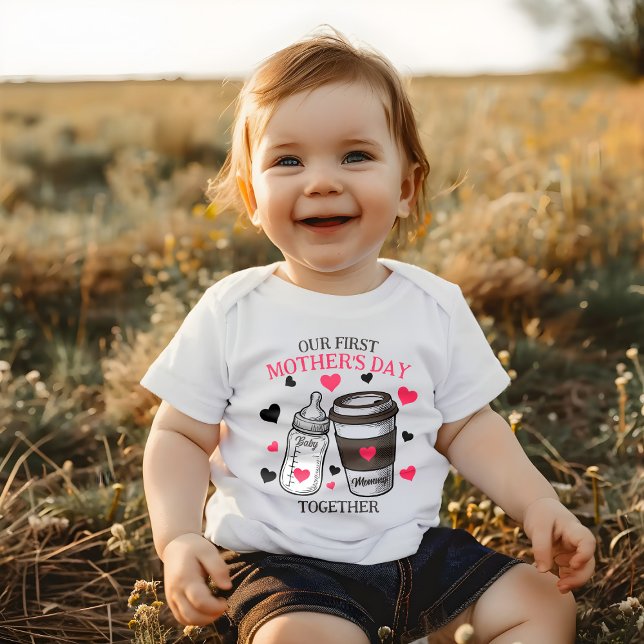 First Mother's Day Baby Bottle and Coffee Cup Baby Bodysuit (Creator Uploaded)