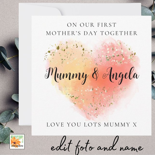  First Mother's Day Best Friends Gold orange heart Holiday Card (Creator Uploaded)