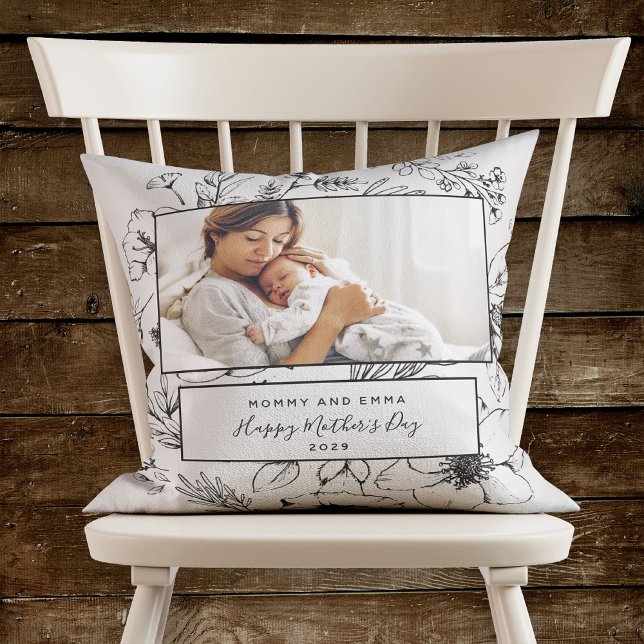 First Mother's Day Blush Botanical Photo Cushion (Creator Uploaded)