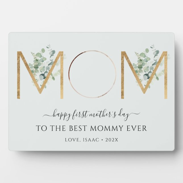 First Mother's Day Botanical Letters Photo Plaque (Front)