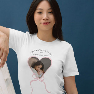 First mother's day custom love shape and bow photo T-Shirt
