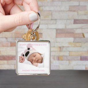 First Mothers Day Custom Year and Baby Girl Photo Key Ring