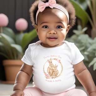 First Mother's Day Cute Bunny Pink Girl Name Baby Bodysuit