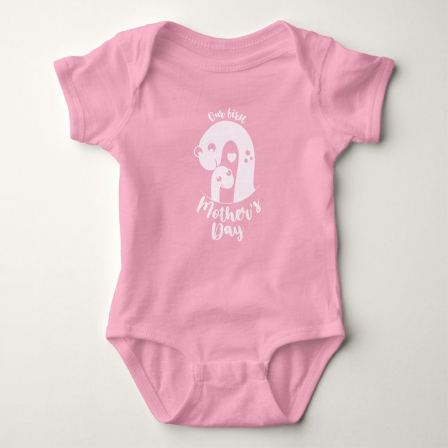 First Mother's Day Cute Dinosaur Baby & Mama girl  Baby Bodysuit (Front)