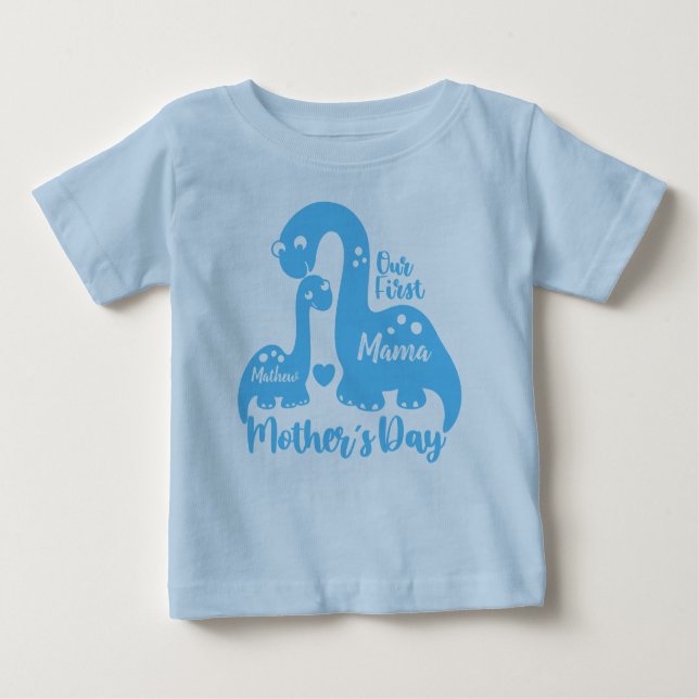 First Mother's Day, Cute Dinosaur Baby  &  Mama T-Shirt (Front)