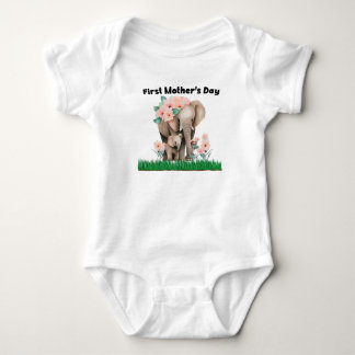 First Mother's Day cute elephant Baby Bodysuit