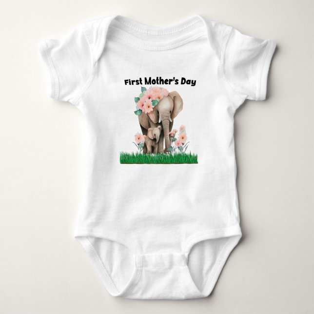 First Mother's Day cute elephant  Baby Bodysuit (Front)